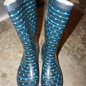 Blue and green polka dot
